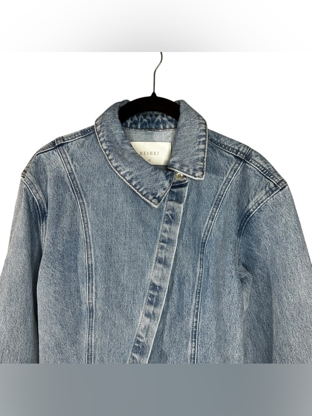 Meshki Light Wash Denim Jacket XS Fitted Button Front 100% Cotton - Picture 4 of 15